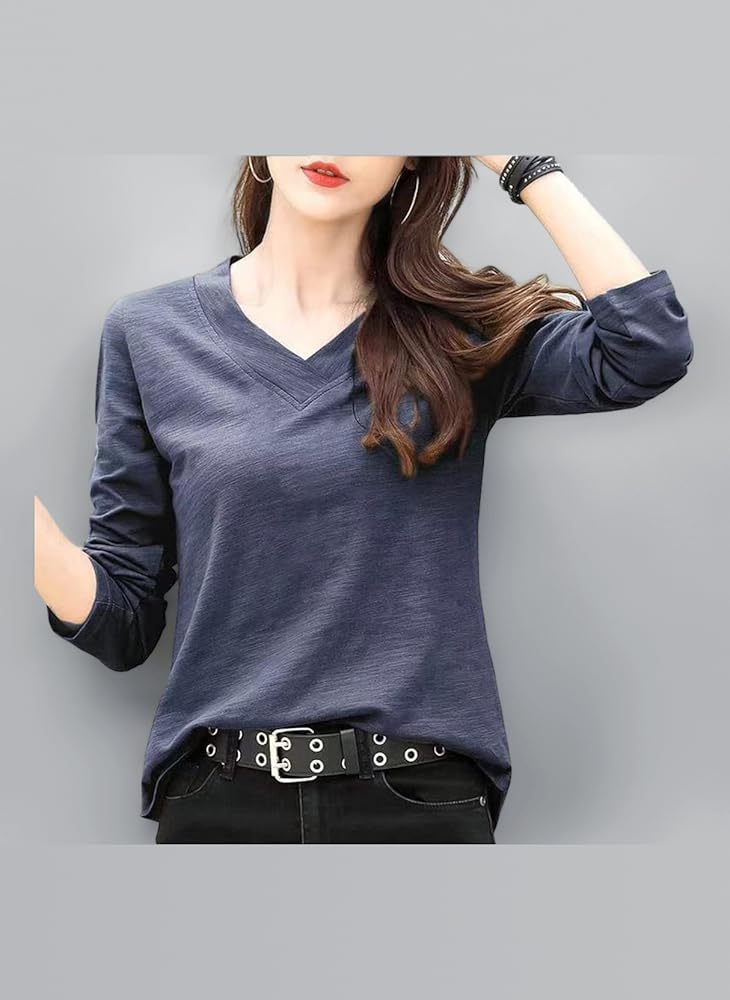 Amazon | [OKJCON] tシャツ レディース 長袖 秋 綿 カットソー v
